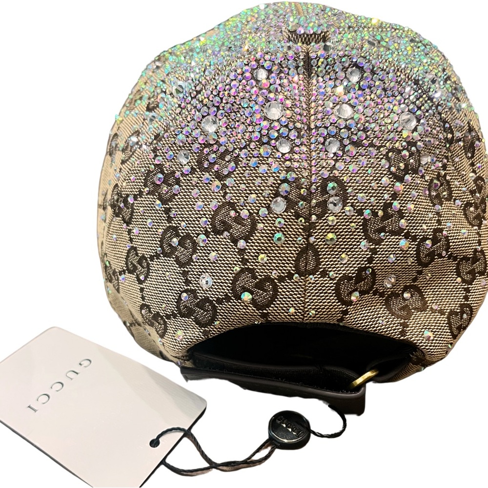 Gucci Crystals GG Brown Canvas Baseball Hat - Picture 5 of 10